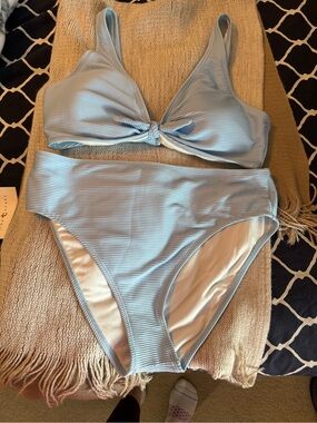 True Craft Light Blue Ribbed Bikini Set